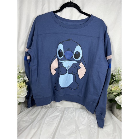 Disney Lilo And Stitch Sweater Size L Blue‎ Longsleeve Disney - Picture 1 of 10